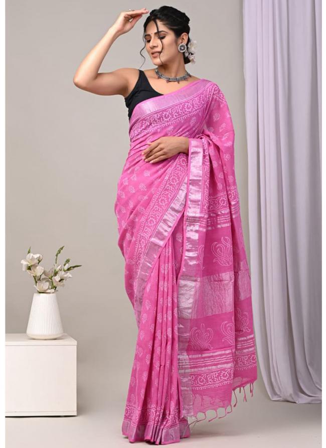 Cotton  Pink Daily Wear Printed Saree